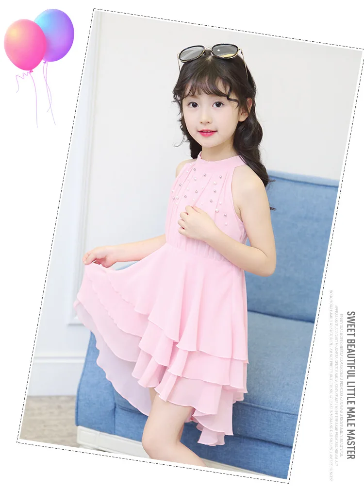chiffon children clothing girls summer 2017 beading girl princess dresses layered child dress white pink red girls dress 4 5 6 7 8 9 10 11 12 13 14  years old little big teenage girls summer dress kids girls party dress  (11)
