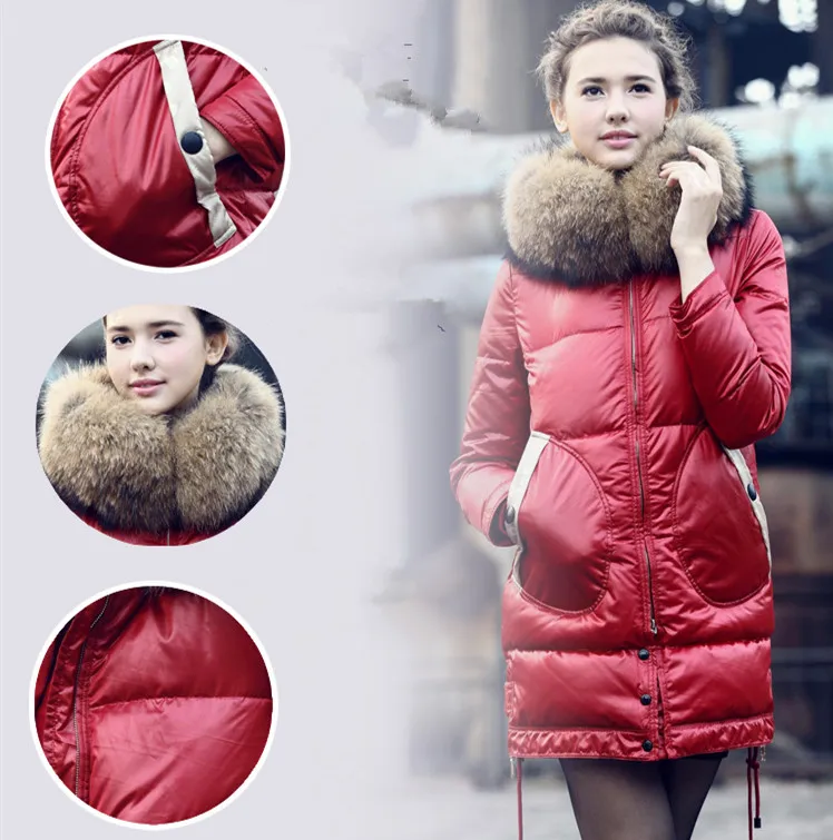 Women Winter Down Jacket Long Thick Coat Real Fur Collar Padded Down Coats Women Bright Outw (17)