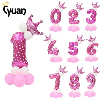 

Pink Number Balloon Crown Foil Balloons Boy Girl Party Decoration Baby Shower Kids Birthday Party Decoration Blue Baloon Number