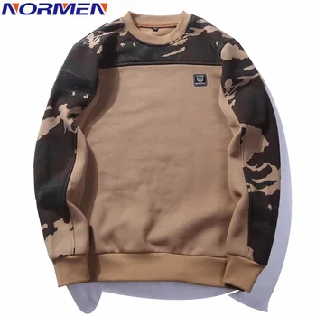 

NORMEN Men's Fashion Patchwork Hoodies Round Neck Full Sleeve Sweatshirts Men Hip Hop Camouflage Streetwear Hot Sale Drop Ship