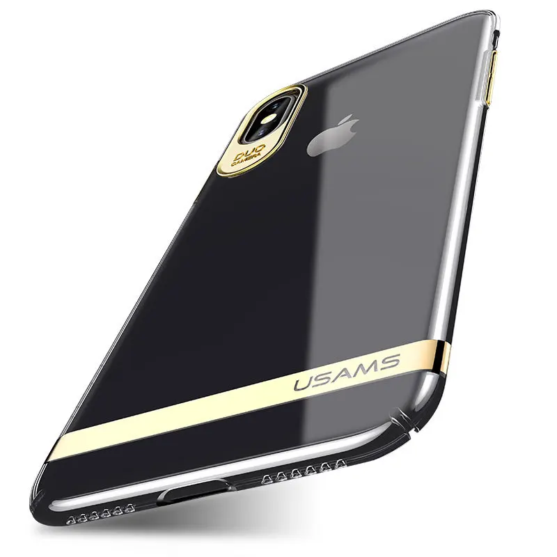 USAMS For iPhone X Case Bling Electroplating ARC Edge Hard PC Clear Back Case For Apple iPhone 10 Ultra-Slim Phone Cover