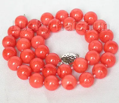 

Free Shipping>> new hot GENUINE 18" 11MM ROUND PINK CORAL NECKLACE 925 silver clasp j8013