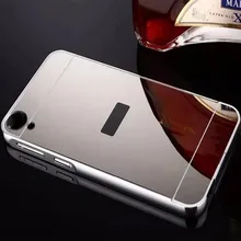 820 Luxo Chapeamento de Ouro Armadura De Alumínio Quadro + Espelho Acrílico de Volta case capa do telefone para htc desire 820 conjunto caso telefone quente saco