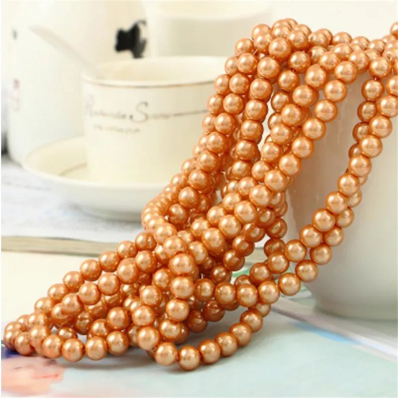 Loose 4mm 10mm Orange Color Fake Pearl Diy Hand Craft Round Glass