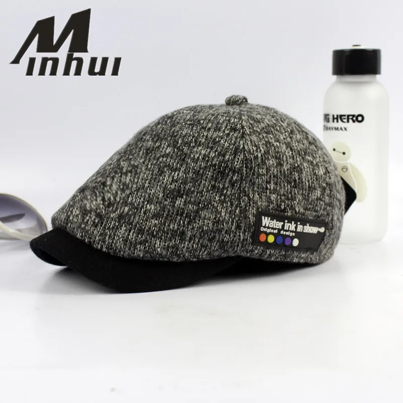 Minhui новинка берет в стиле винтаж шапки для мужчин зимняя шапка Casquette козырек вязаная шапка Boinas Bere Gorras Planas кепки s