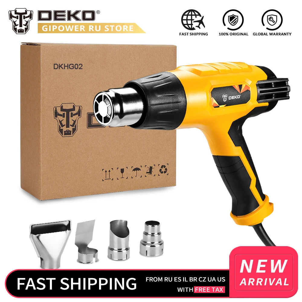 Baratos DEKO DKHG02 220V pistola de calor 2000W hogar DIY 3 temperatura ajustable avanzada pistola de aire caliente eléctrica con 4 boquilla herramienta eléctrica