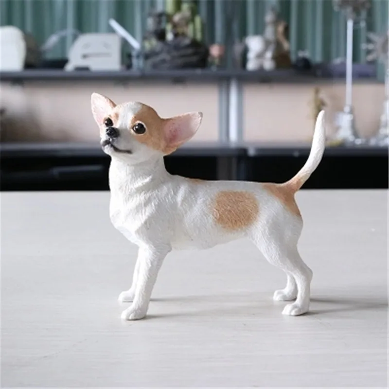 Моделирование животных милый щенок чихуахуа собака творческий домашний Декор Фигурка Коллекционная модель игрушки 12 см коробка подарок P1071 - Цвет: Серый