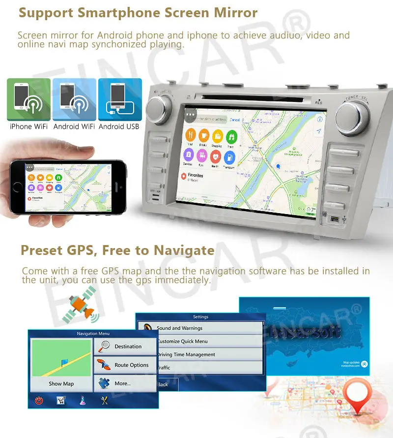 Excellent Android6.0 OS 8" Car DVD Player Radio Stereo GPS Wifi for Toyota Camry 2007-2012 5