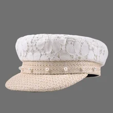 Винтажная Высококачественная кружевная соломенная шляпа, новые капитанские шляпы для женщин, военная шляпа, плоская кепка, женская кепка с якорем