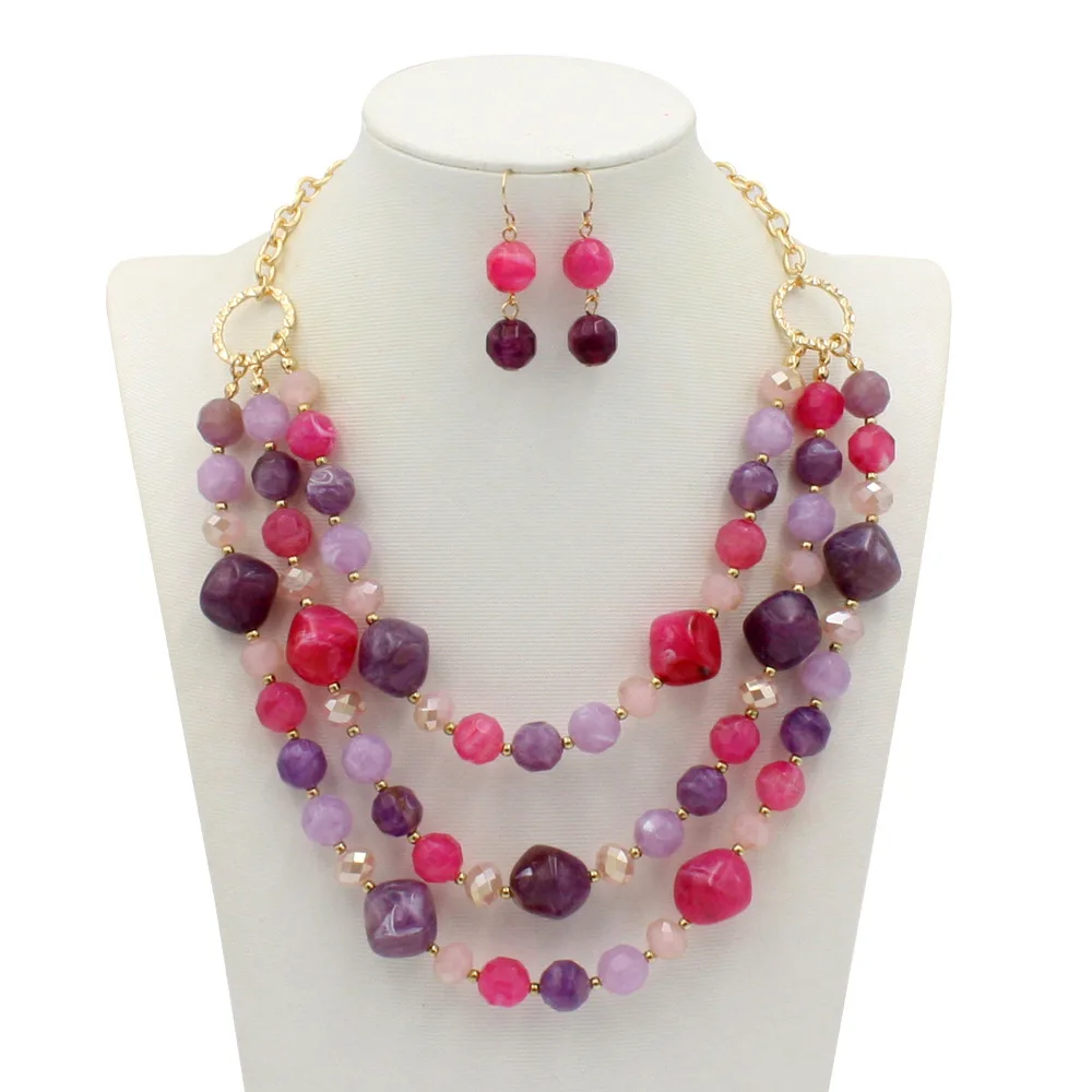 Acrylic Jewelry Women Retro Resin Stone Glass Beads Handmade Necklace Earring Set For Femme Christmas Gift jewelry sets,jewelry set