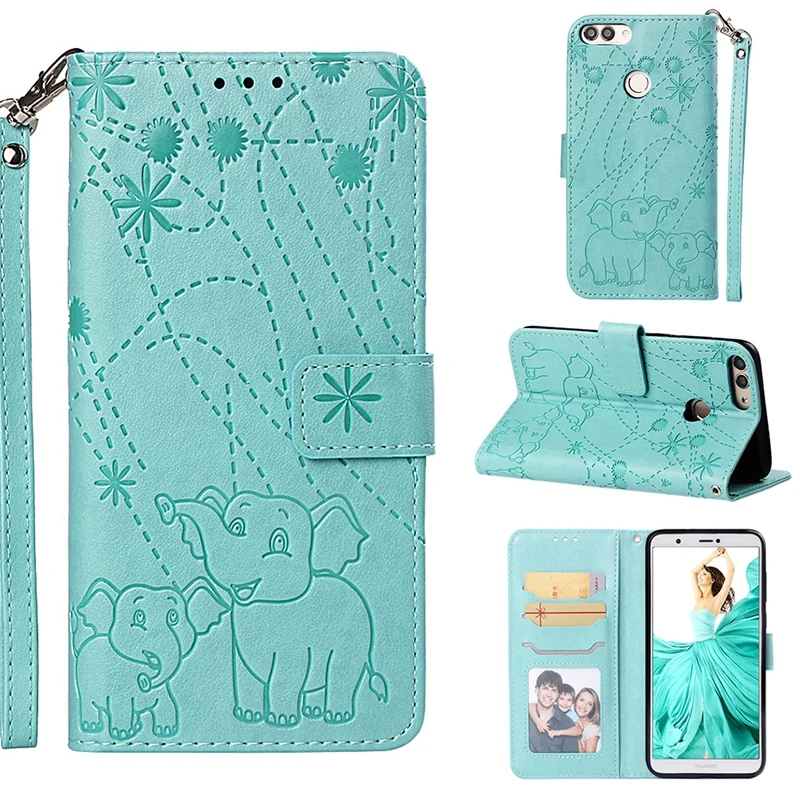 Роскошный кожаный чехол для телефона huawei P smart Cover слон шаблон Флип Бумажник Стенд