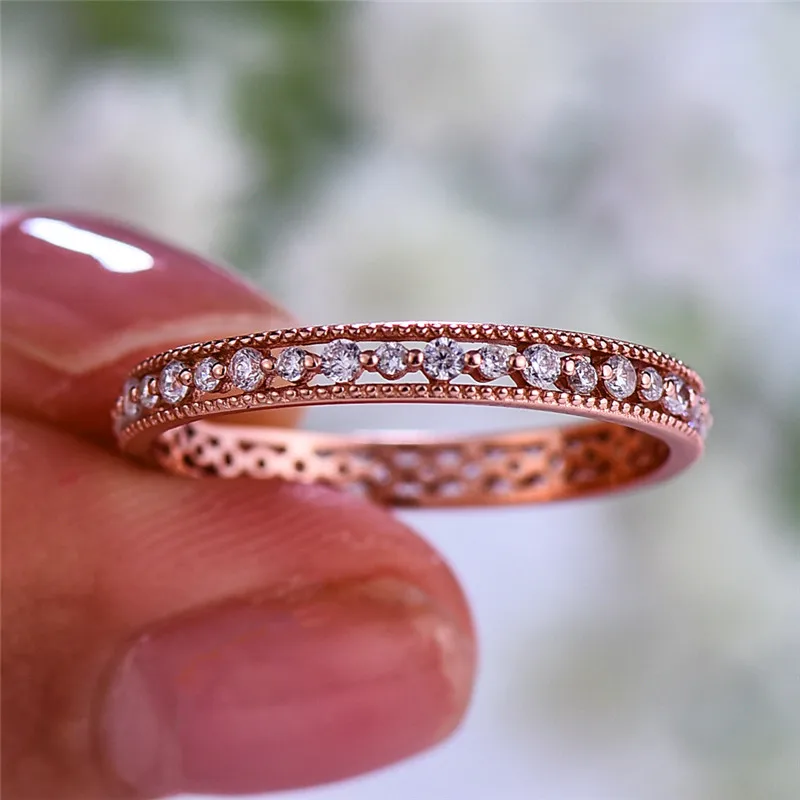 Cute Female Small Zircon Stone Ring Real 925 Sterling Silver Ring Promise Love Engagement Rings For Women - Цвет камня: Rose Gold