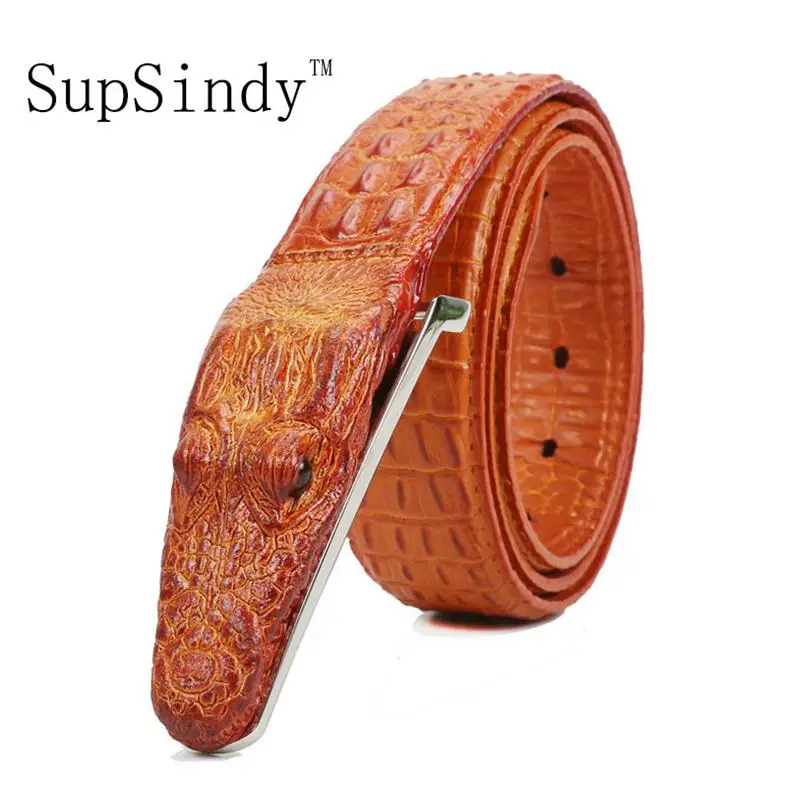 

SupSindy men's belt Luxury cow Leather crocodile Alloy buckle Belts for men top quality Busines Casual male strap Ceinture Homme