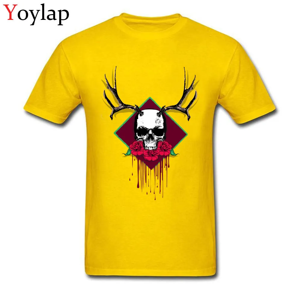 Casual Tops T Shirt Funky Round Neck Skull and Rose Tattoo Blood 100% Cotton Student T Shirts Group Summer/Autumn Tee-Shirt yellow