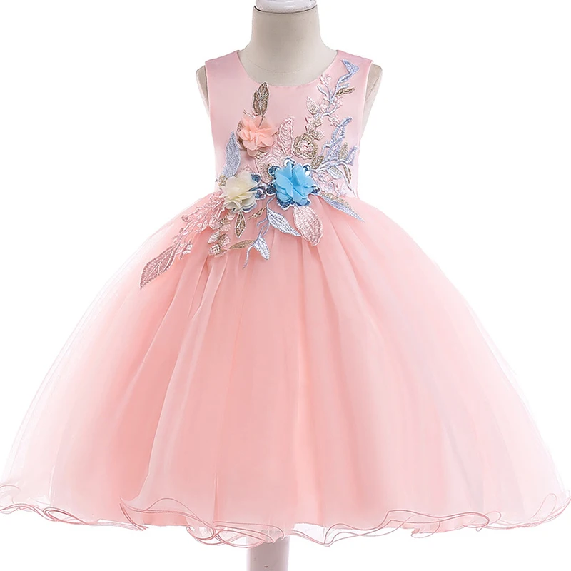 

summer 3-10 yrs Girls applique princess dress child birthday Party protagonist Dress Romantic flower fairy dress