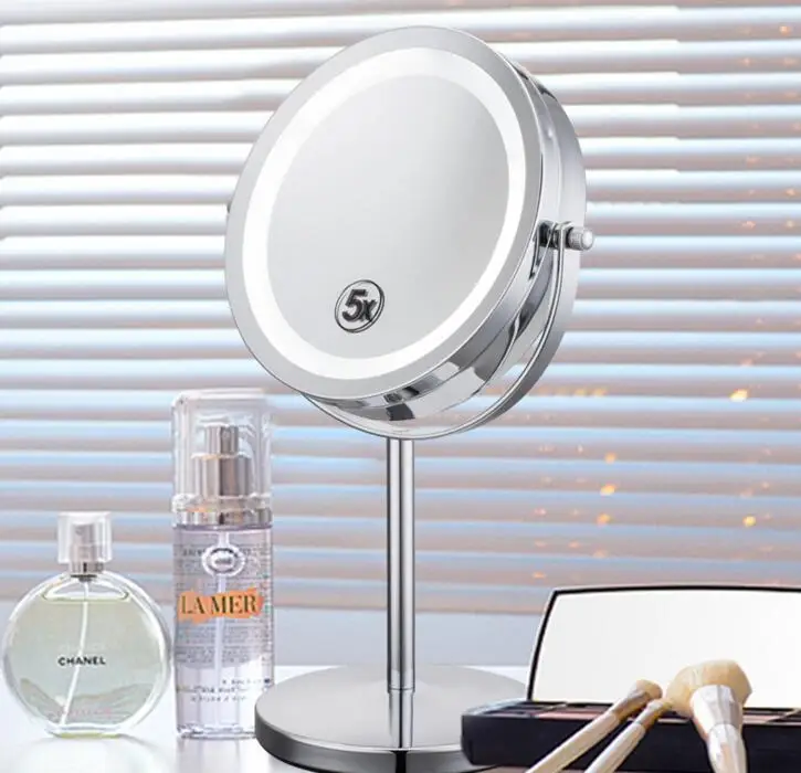 

7inch 2-Face metal 360 degree Rotating Cosmetic Bathroom Desktop makeup led Mirror , 5X Magnifier Mirror