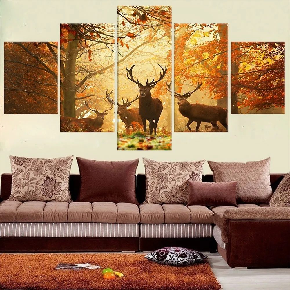 

Без рамки 5 шт. настенная живопись на холсте с изображением оленя современное Дерево гостиная спальня для животных художественная роспись домашний декор