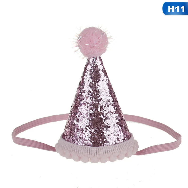 1pcs Baby Cute 1/2/3 Birthday Hats Dot With Hairball Cap Baby Shower Birthday Photo Props Children Decor - Color: H11