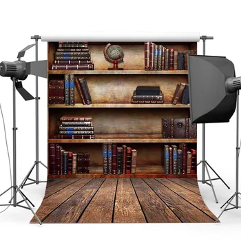 

Wooden Bookshelf Photo Background for Photography Vintage Books Studio Old Library Photographic Backdrops