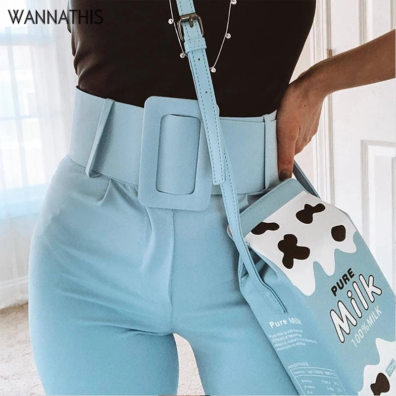 WannaThis/повседневные брюки с высокой талией и поясом Узкие до щиколотки Деловые