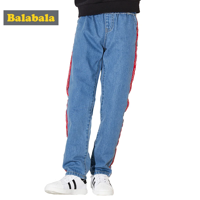 

Balabala Boy Jeans Loose Solid Light-color soft denim boys spring jeans casual Denim Pants Children's Fashion Letters Jeans