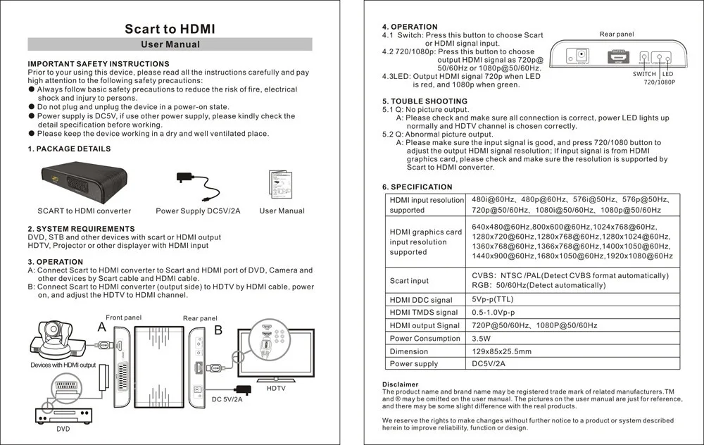 LKV362A 1080 P/720 P SCART/HDMI вход HDMI выход конвертер с масштабирования одновременное