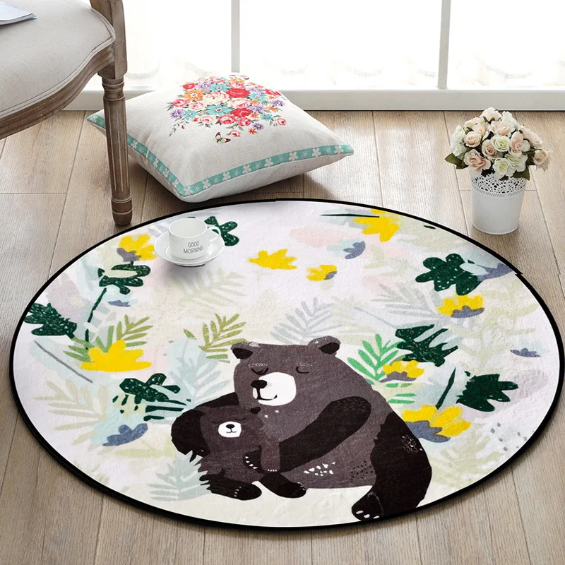

Round Flannel Carpet Living Room Children Bedroom Rugs Carpets Non-slipe Computer Chair Floor Mat Cloakroom Cartoon Bear Carpet