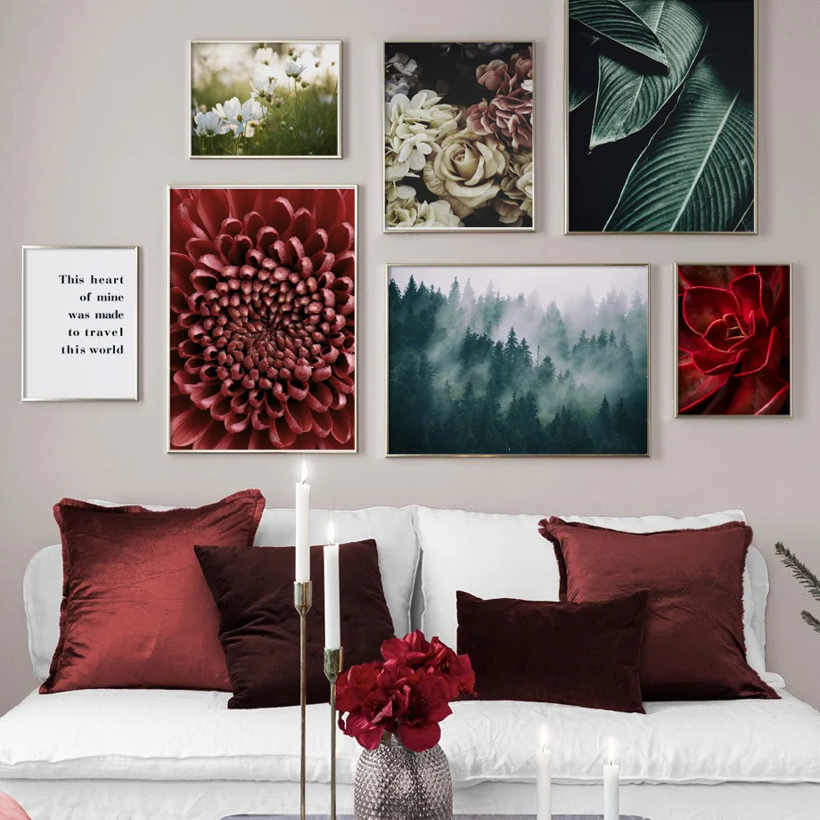 

Forest Rose Leaves Flower Plant Quotes Wall Art Canvas Painting Nordic Posters And Prints Wall Pictures For Living Room Decor