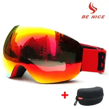 Лыжные очки с большой оправой, двойные линзы, UV400, противотуманные, для взрослых, сноуборд, Лыжный спорт, очки для женщин и мужчин, снежные очки для шлема, чехол