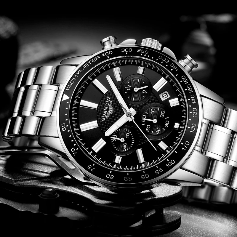 GUANQIN Спортивные кварцевые мужские наручные часы лучший бренд роскошные часы мужские полностью из нержавеющей стали светящиеся часы Relogio Masculino