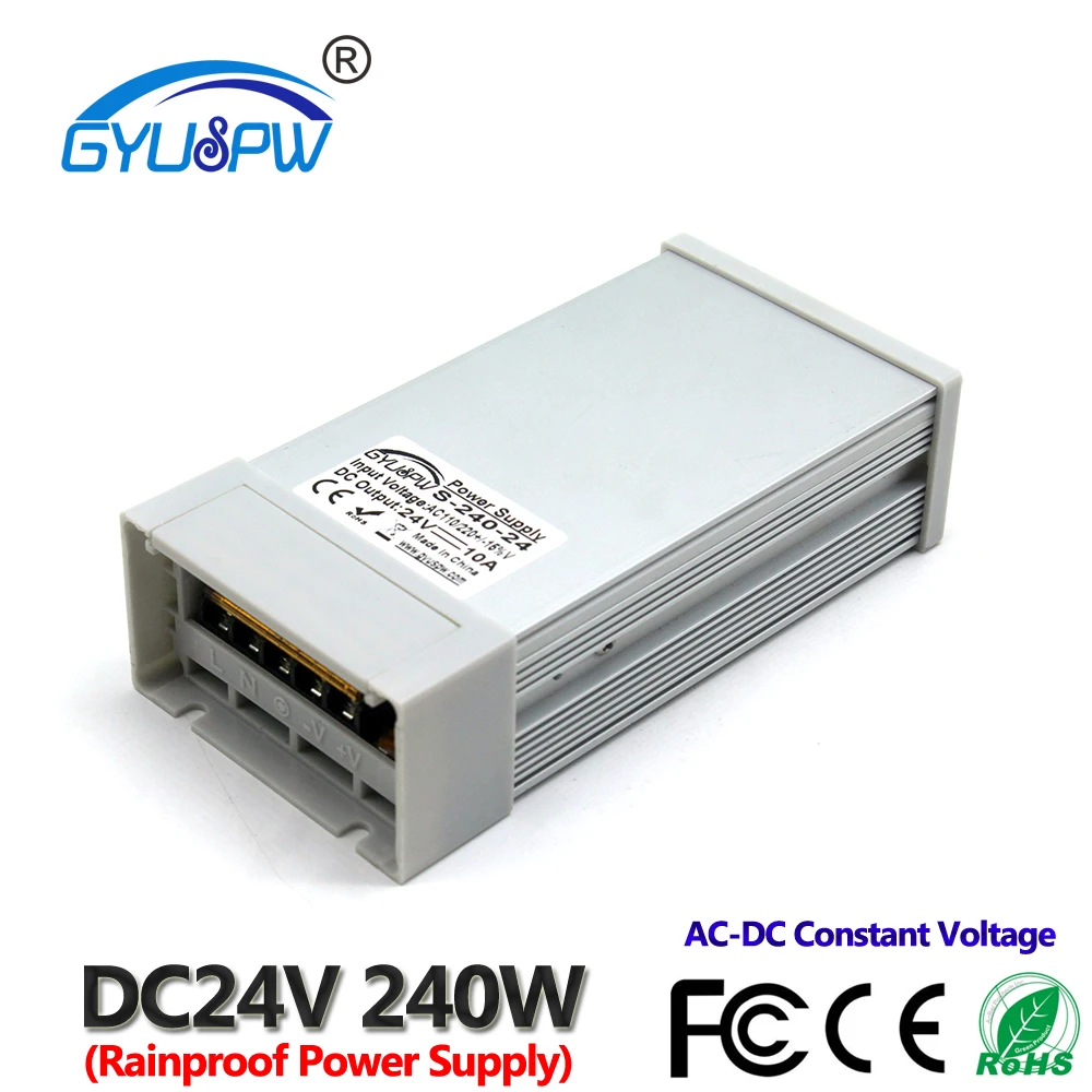 Непромокаемый источник питания DC24V 10A 240 Вт импульсный светодиодный