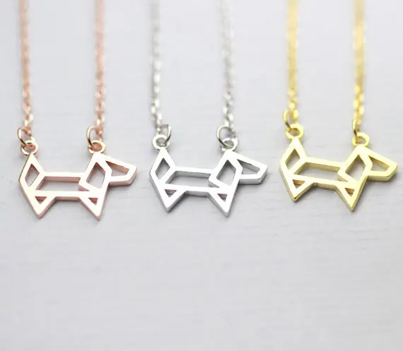 N126 Small Pet Dog Necklace Outline Puppy Necklace Lovely Pup Necklace Origami Dog Necklaces Cute Animal Necklaces for Women
