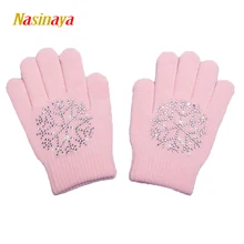 Nasinaya Figure Skating Gloves For Kids Girl Adult Magic Knitted Mittens Elastics Warm Fleece Ice Skating