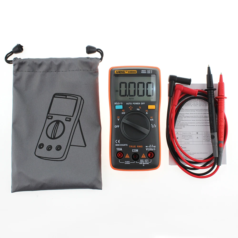 

ANGNG AN8002 Multimeter 6000 counts Back light AC/DC Ammeter Voltmeter Ohm Frequency Diode Temperature