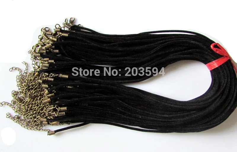 

50pcs black suede leather necklace cord with bronze end cap and lobster clasps
