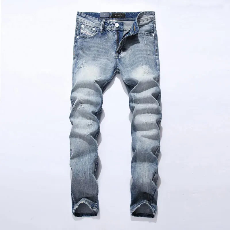 2016 New White Washed Italian Designer Men Jeans High Quality Dsel Brand Straight Fit Distressed Ripped Jeans For Jeans Men