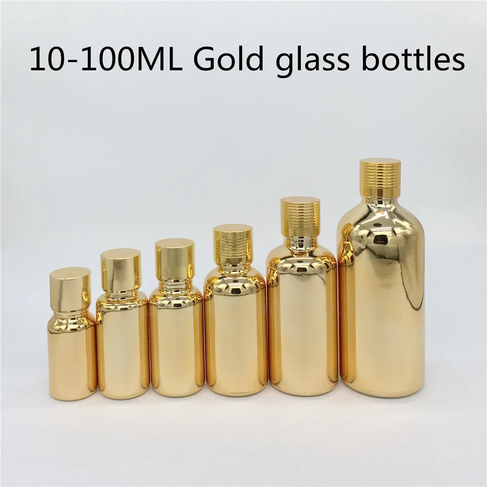 

10ml 15ml 20ml 30ML 50ml 100ml gold Glass Bottle for Essential Oil with screw cap plug Perfume bottles