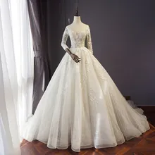 Элегантное бальное платье из органзы, свадебные платья с рукавами, вырез лодочкой, кружевное свадебное платье с аппликацией, с коротким шлейфом