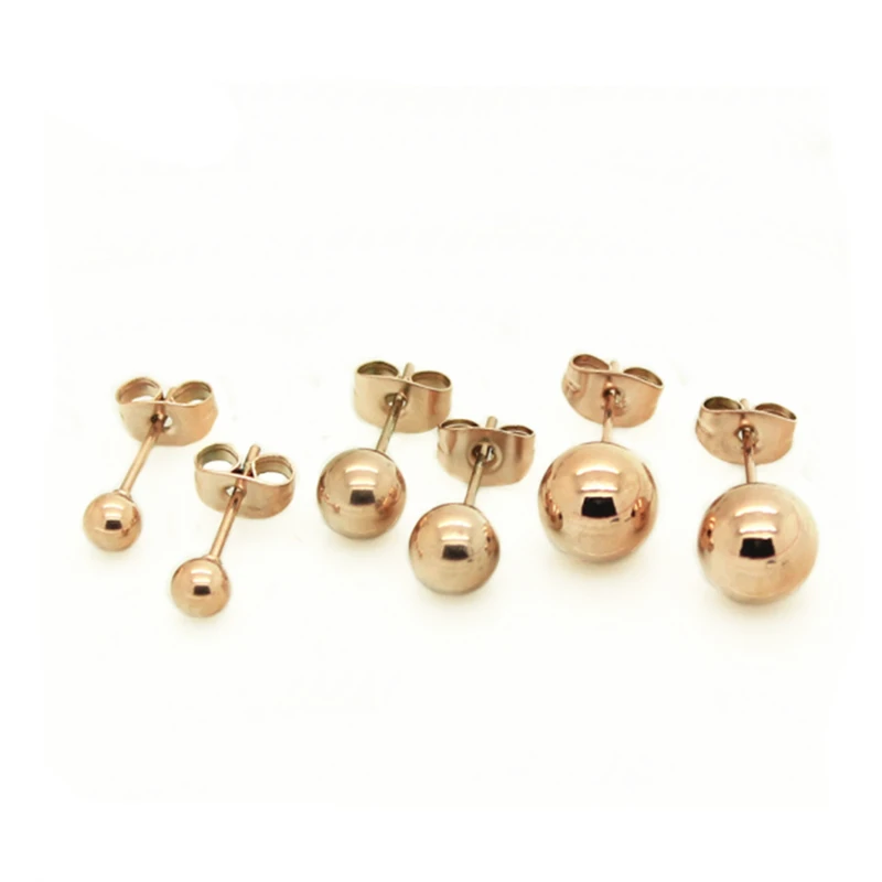 

Fashion 316L Stainless steel rose gold color earrings Print Beads Stud Earrings for Women Earrings Punk feminina