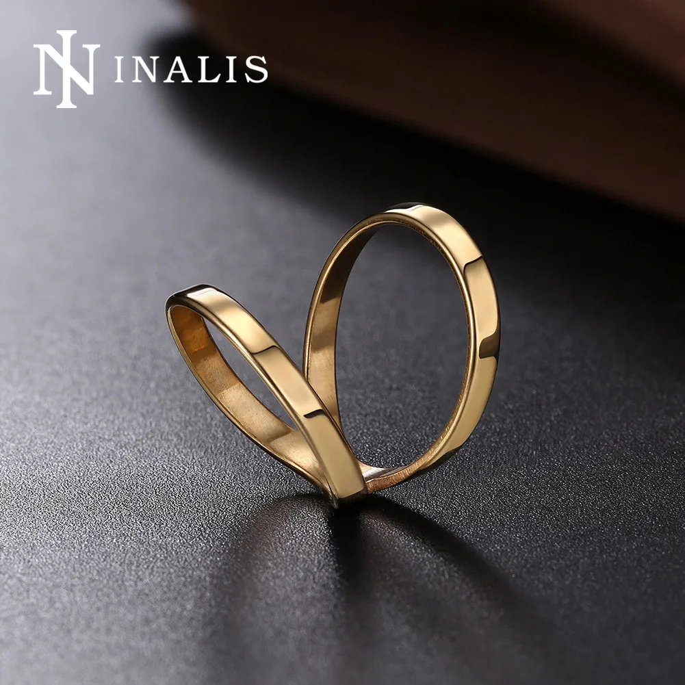 

INALIS Punk Fashion Female Stainless Steel Rings Double Circles Design Funny Fine Jewelry Party for Woman Gift