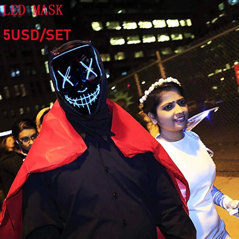 

Halloween Mask LED Mask Light Up Party Mask Neon Mask Cosplay Mascara Horror Mascarillas Glow In Dark Masque V for Vendetta