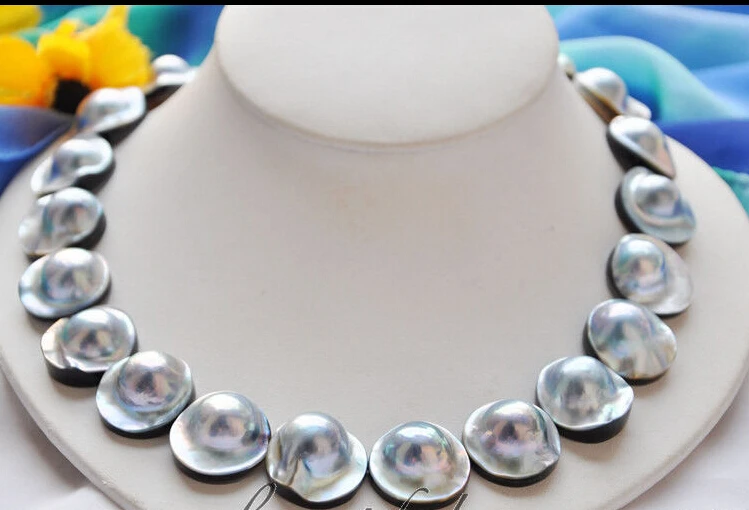 

fast z4604 NATURAL 100% REAL HUGE 18" 20mm gray south sea mabe pearl NECKLACE AAA