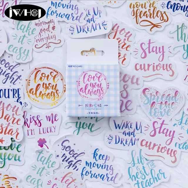 45 ชิ้น/กล่องสีสันอารมณ์ตัวอักษรภาษาอังกฤษสติกเกอร์ตกแต่งกระดาษ diy handmade ไดอารี่อัลบั้ม scrapbooking สติกเกอร์ศิลปะหัตถกรรม