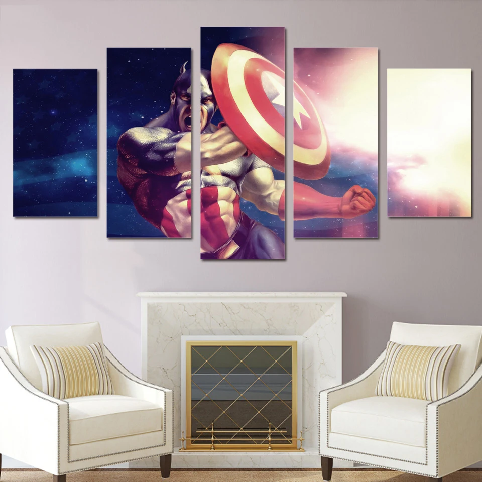 HD Printed Painting 5 Panel Movie Captain America Character Canvas Print Art Home Decor Wall Pictures For Living Room YGYT