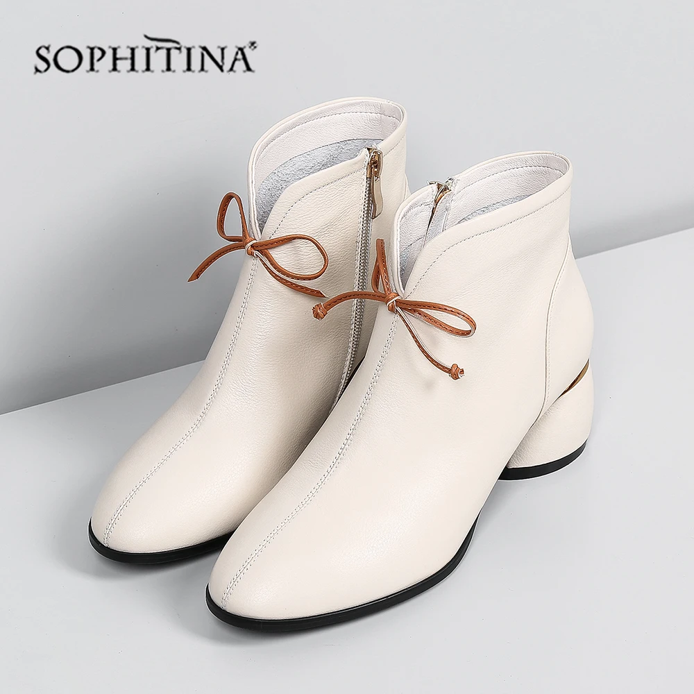 

SOPHITINA Elegant Women's Boots High Quality Cow Leather Fashion Solid Comfortable Round Heels Shoes New Special Boots PO220