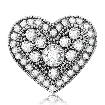 

New Trendy KZ1268 Beauty Rhinestone Crystal heart 18MM Metal giner snap button for DIY snap jewelry wholesale