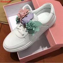 Hanbaidi Flor Branca Mocassins De Couro Reais Das Mulheres Dedo Do Pé Redondo Grossos Sapatos Casuais de Fundo Pista Gladiator Flats Tenis Masculino 9