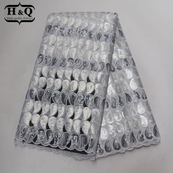 

Silver gray african lace fabric high quality organza lace fabric hollow out 5 yards/pcs french sequins laces fabrics for dresses