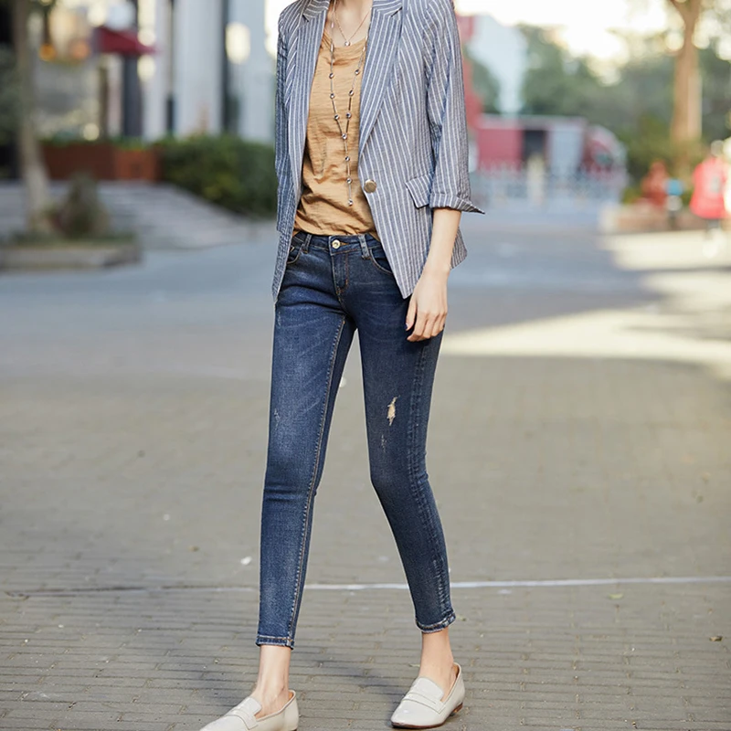 women blazer turn down collar slim Cotton blazer mujer 2019 Solid color stripes Vintage small fragrance vogue blazer New fashion