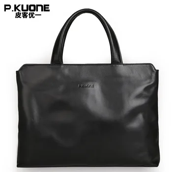 

P.KUONE Genuine Leather Man Fashion Briefcase High Quality Business Shoulder Bag Casual Travel Handbag Luxury Brand Laptop Bag